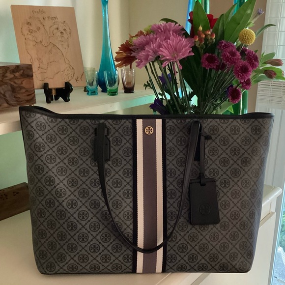 Tory Burch Bags Tory Burch Logo Monogram Zip Top Jacquard Tote